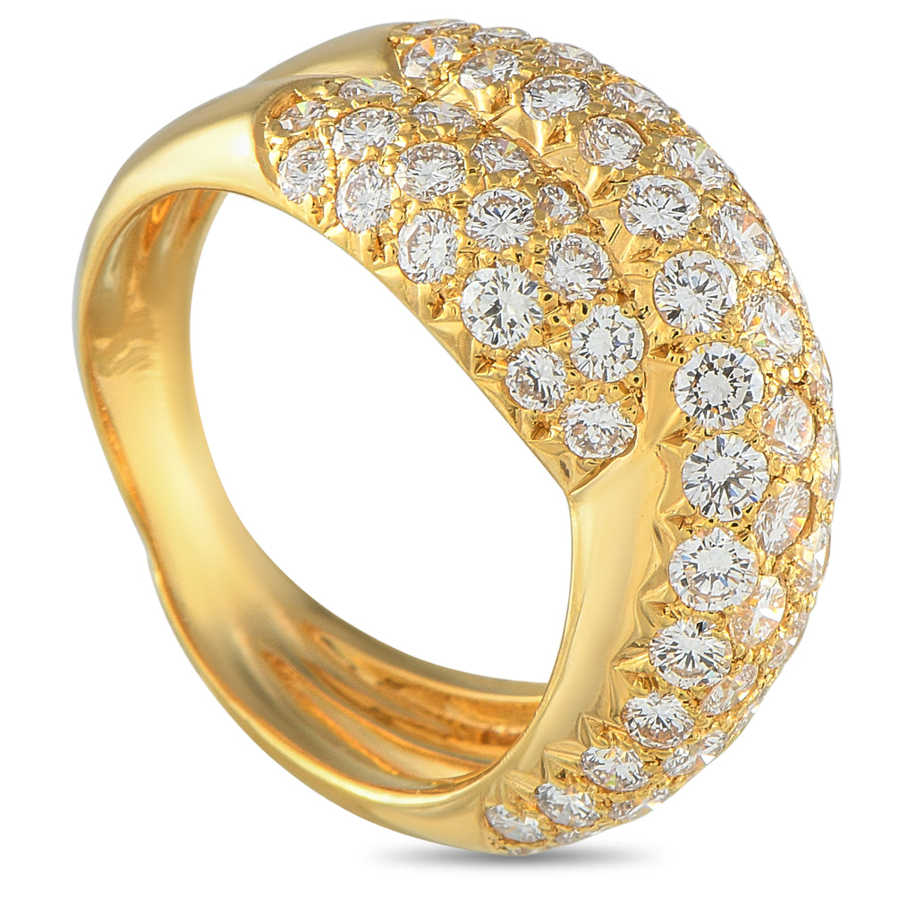 Van Cleef & Arpels 18k Yellow Gold 2.50ct Diamond Pave Crossover Ring