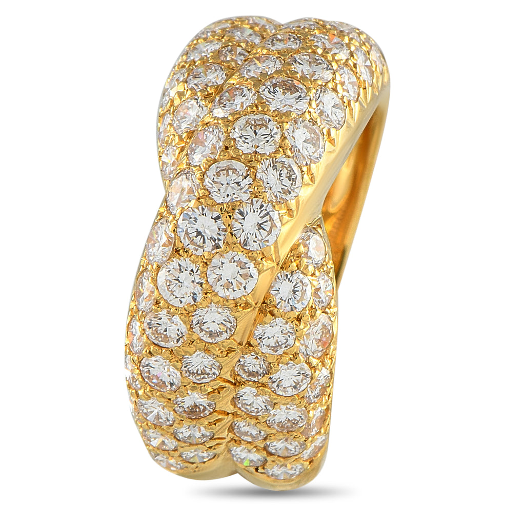 Van Cleef & Arpels 18k Yellow Gold 2.50ct Diamond Pave Crossover Ring