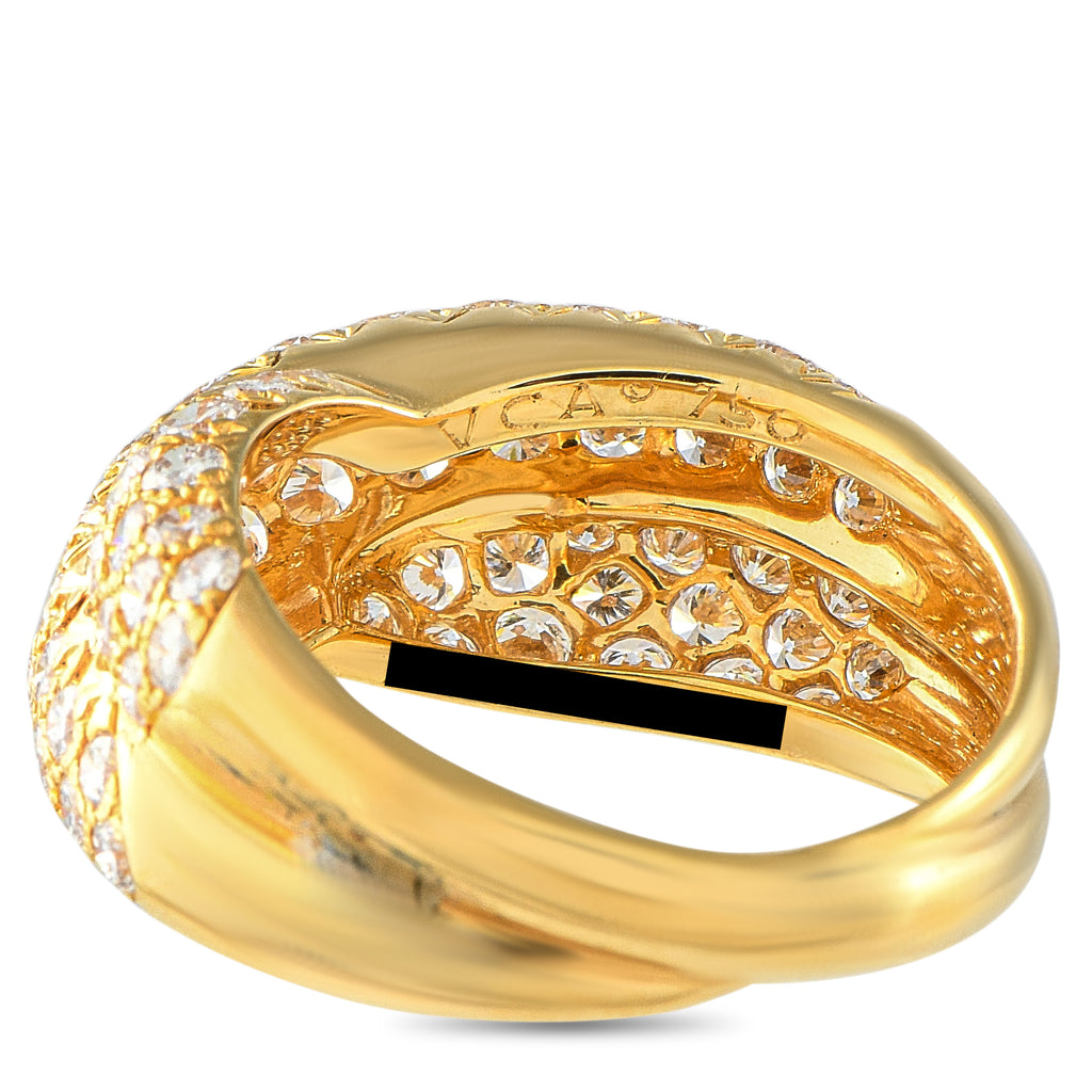 Van Cleef & Arpels 18k Yellow Gold 2.50ct Diamond Pave Crossover Ring