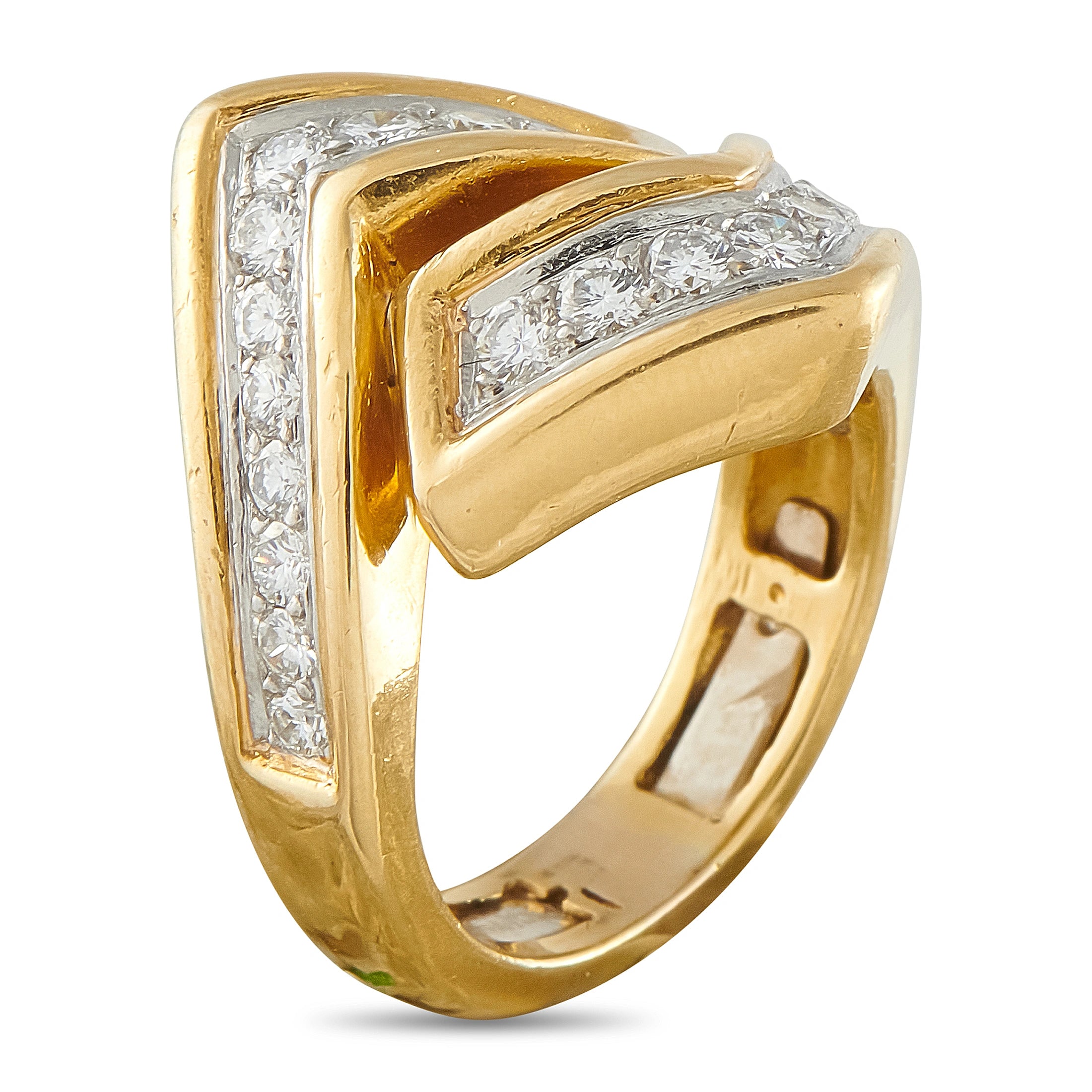 Yellow gold diamond ring with square channel setting and side diamonds
