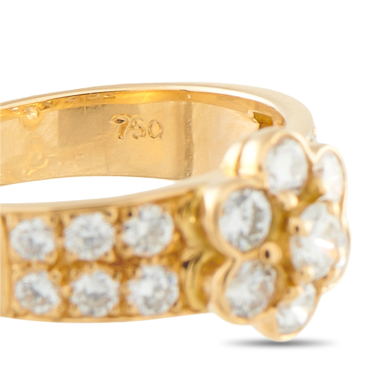 Van Cleef & Arpels 18K yellow gold diamond ring, band marking visible with clustered stones