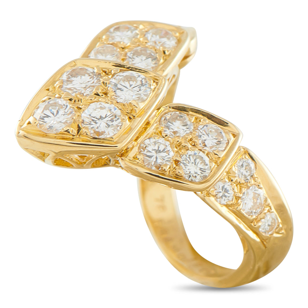 18K yellow gold diamond cluster ring with square-set stones, vintage style