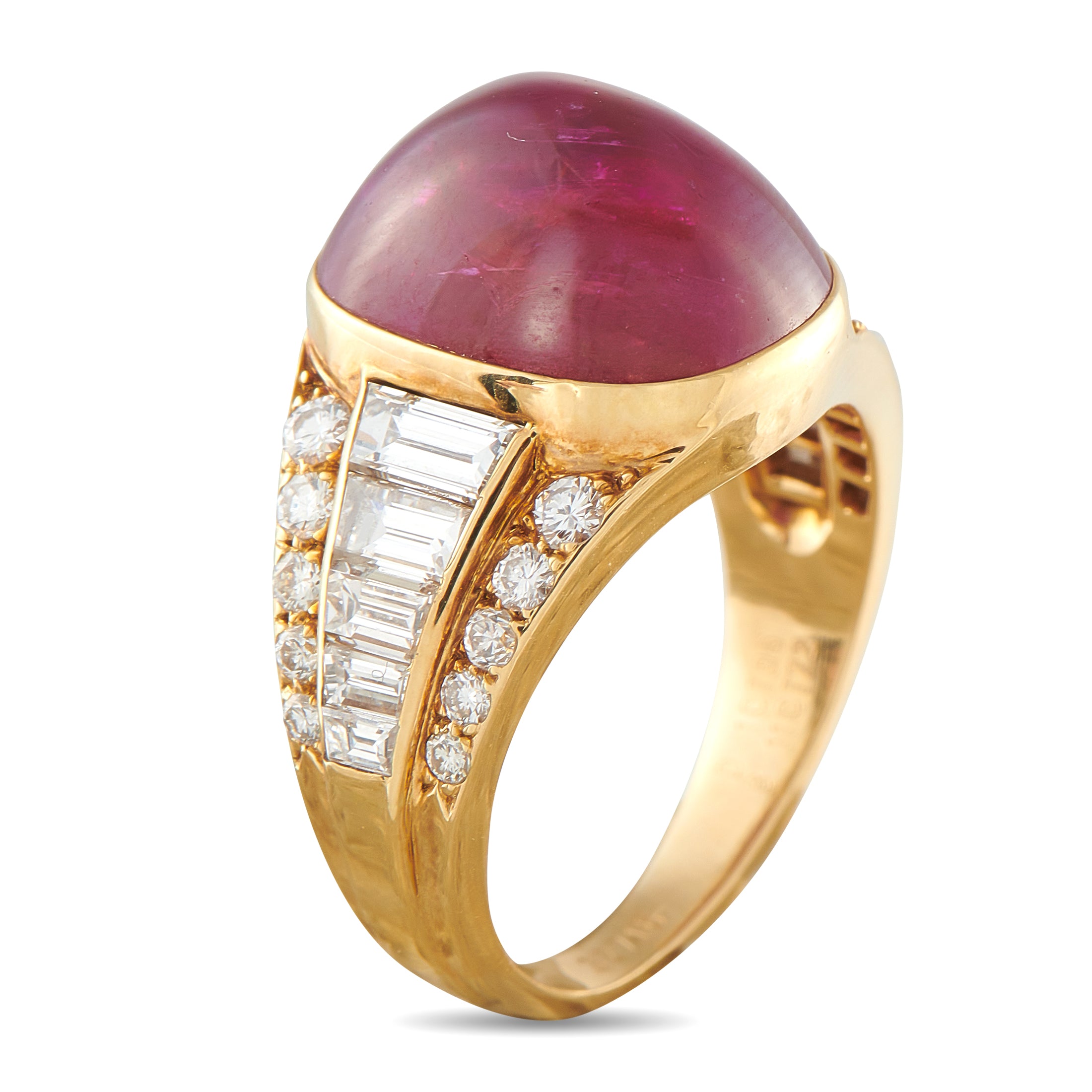 Van Cleef & Arpels Vintage 18K Yellow Gold 1.96ct Diamond and Burma No Heat Ruby Ring