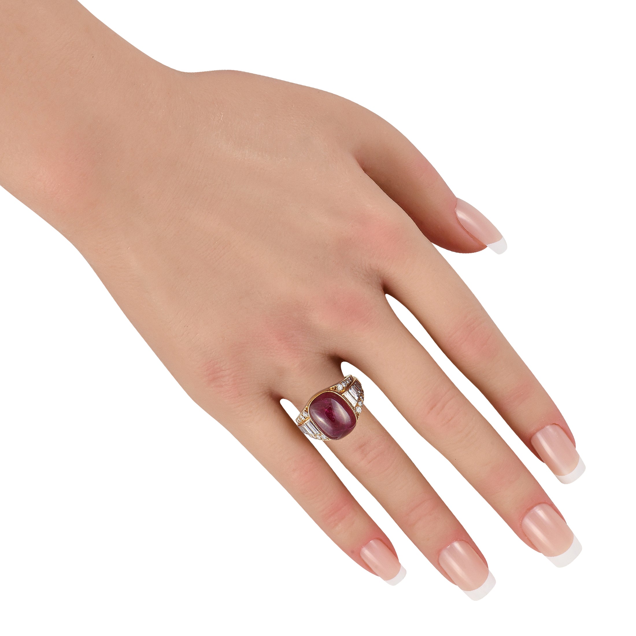 Van Cleef & Arpels Vintage 18K Yellow Gold 1.96ct Diamond and Burma No Heat Ruby Ring