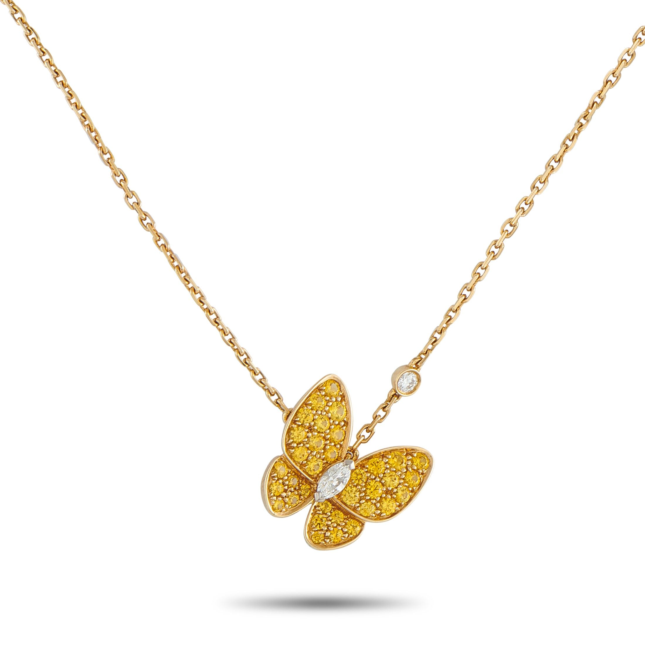 Van Cleef & ArpelsVan Cleef & Arpels 18K Yellow Gold Diamond and Sapphire Butterfly Necklace #4971 – This Van Cleef & Arpels 