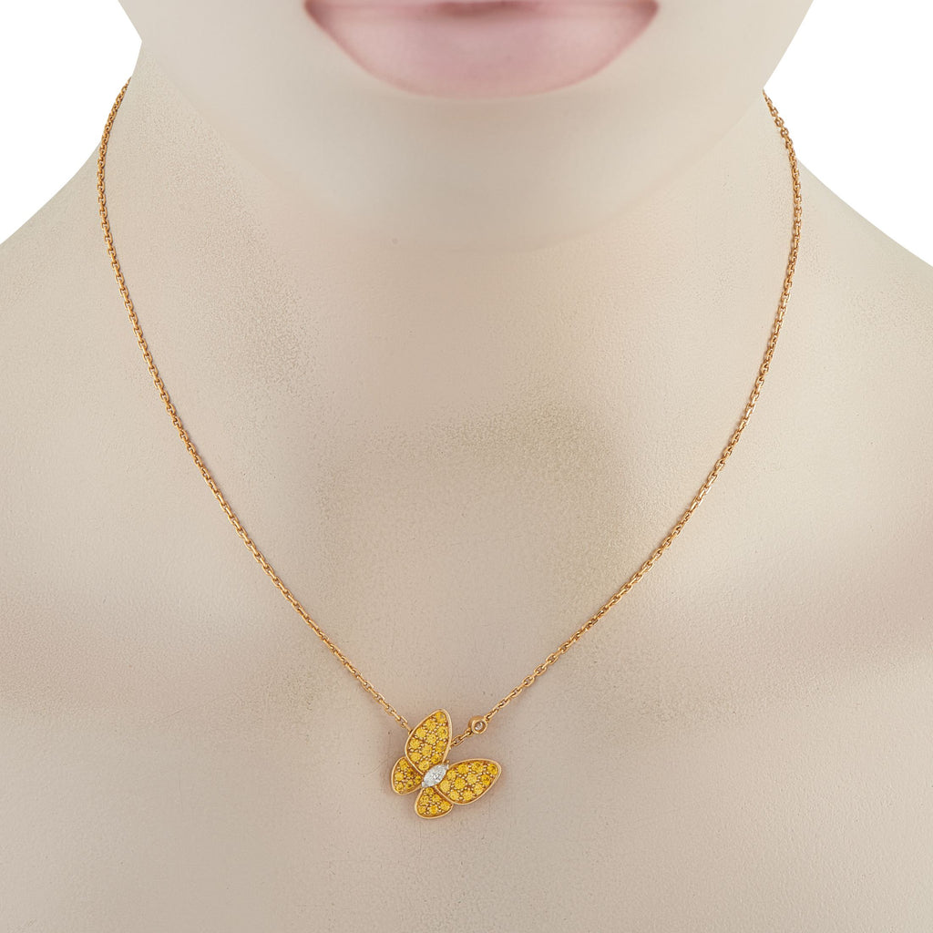 Van Cleef & Arpels Van Cleef & Arpels 18K Yellow Gold Diamond and Sapphire Butterfly Necklace