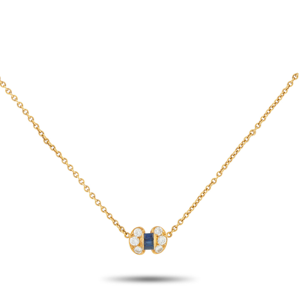 Van Cleef & Arpels Vintage 18K Yellow Gold 0.46ct Diamond and Sapphire Necklace – This Van Cleef & Arpels necklace showcases 
