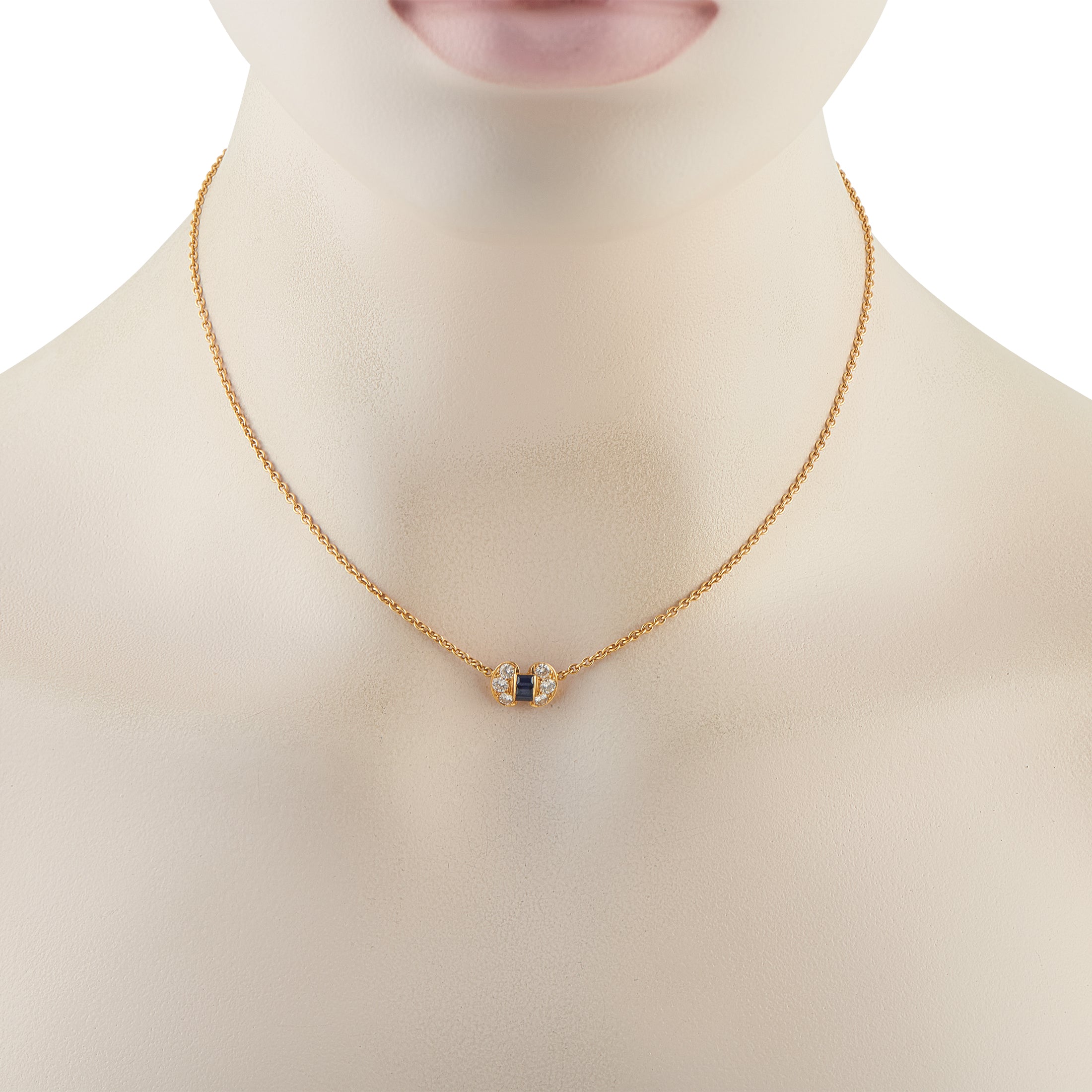 Van Cleef & Arpels Vintage 18K Yellow Gold 0.46ct Diamond and Sapphire Necklace