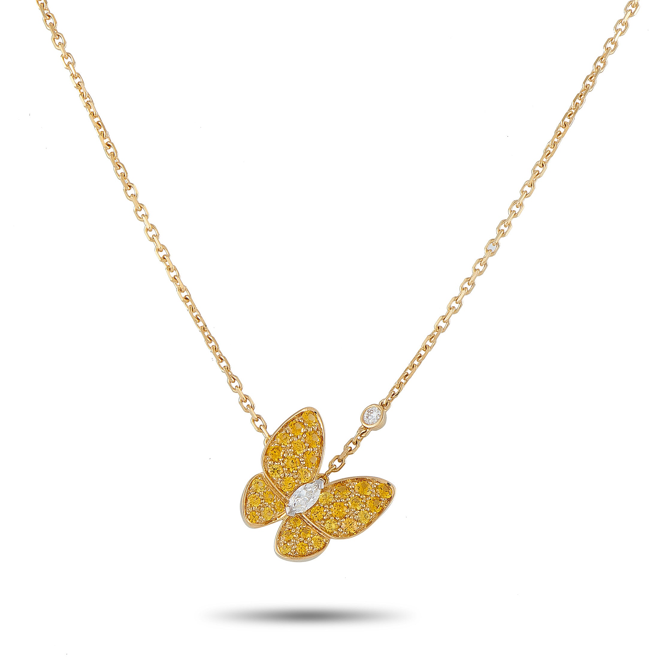 Van Cleef & Arpels 18K Yellow Gold Diamond and Sapphire Butterfly Pendant – This Van Cleef & Arpels necklace is incredibly ch