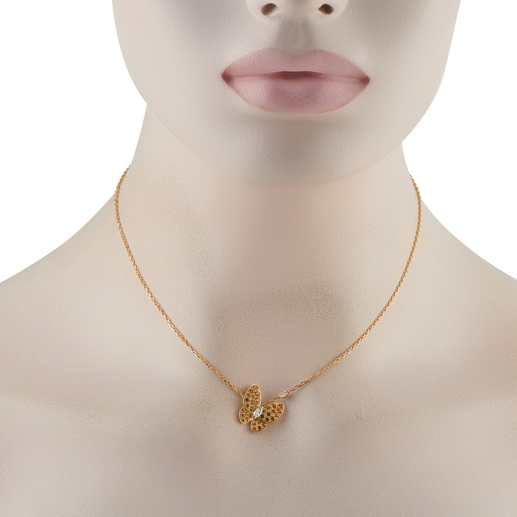 Van Cleef & Arpels 18K Yellow Gold Diamond and Sapphire Butterfly Pendant