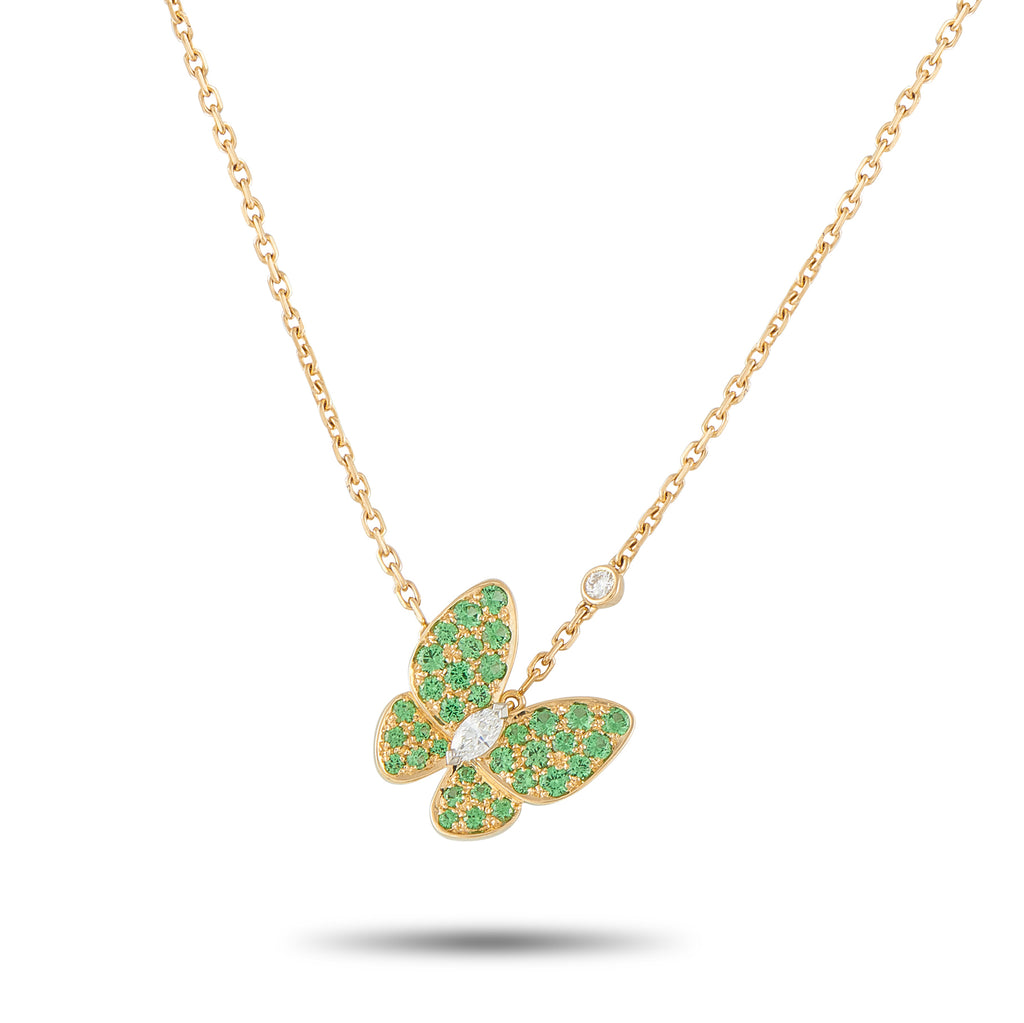 Van Cleef & Arpels Two Butterfly 18K Yellow Gold Diamond and Sapphire Necklace