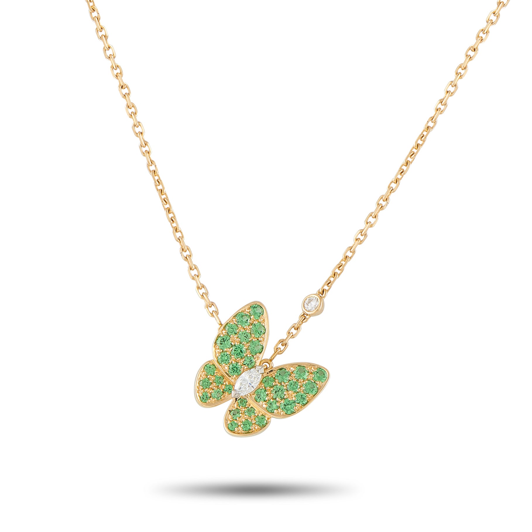 Van Cleef & Arpels Two Butterfly 18K Yellow Gold Diamond and Sapphire Necklace