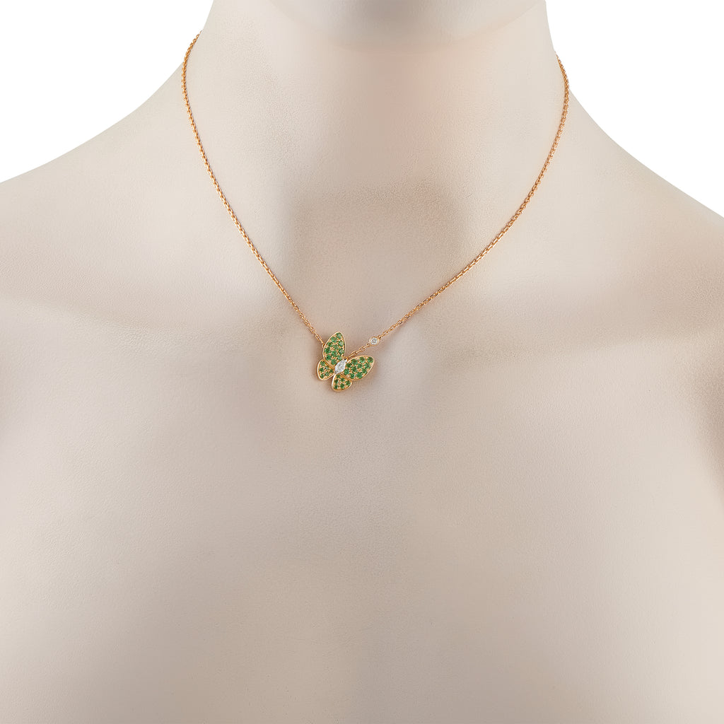 Van Cleef & Arpels Two Butterfly 18K Yellow Gold Diamond and Sapphire Necklace