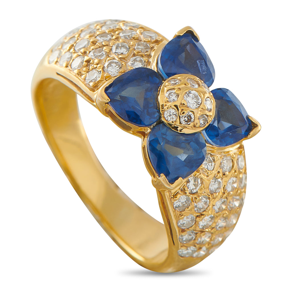 VAN CLEEF & ARPELS Van Cleef & Arpels 18K Yellow Gold 0.50ct Diamond and Sapphire Flower Ring
