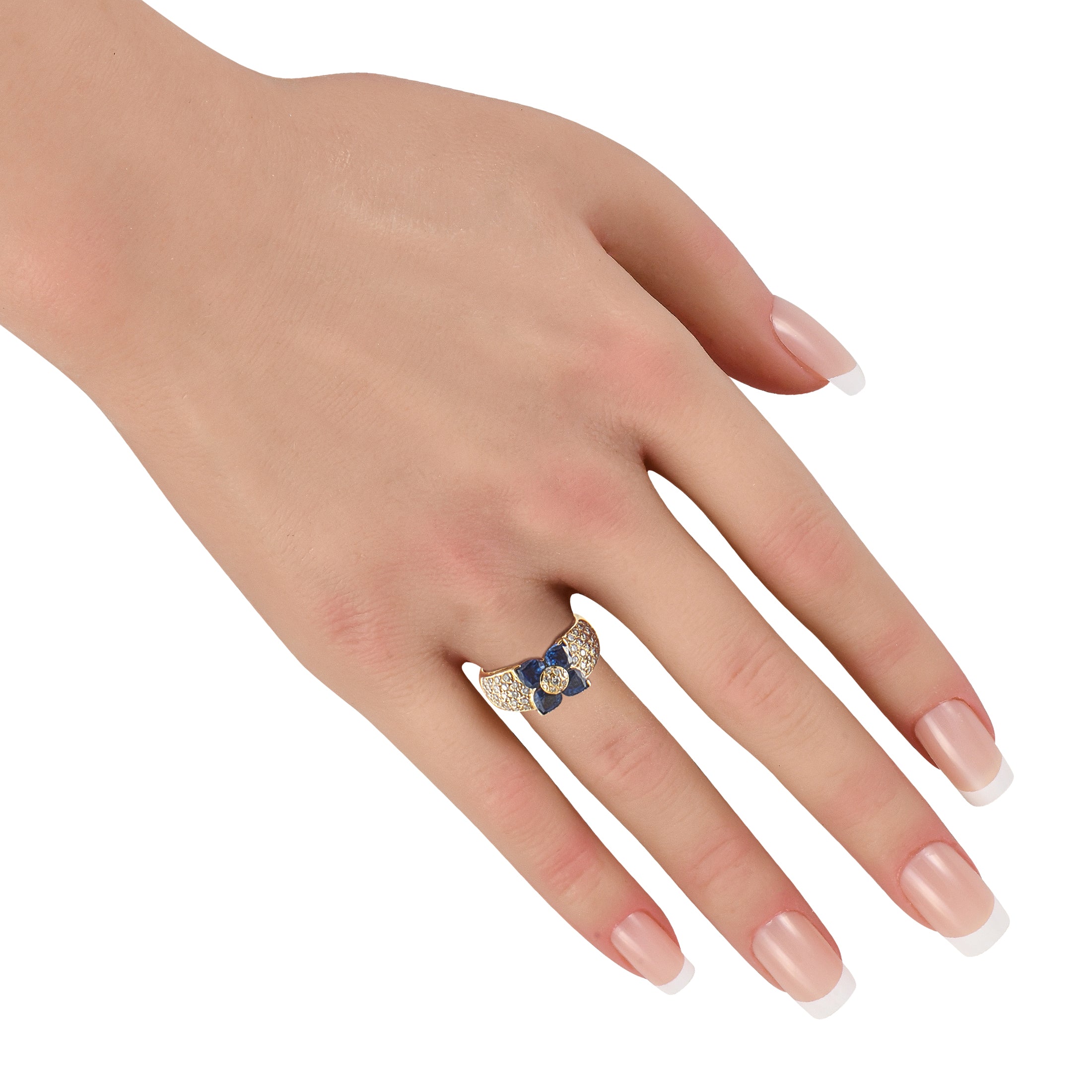 Van Cleef & Arpels 18K Yellow Gold 0.50ct Diamond and Sapphire Flower Ring