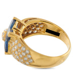Van Cleef & Arpels 18K Yellow Gold 0.50ct Diamond and Sapphire Flower Ring