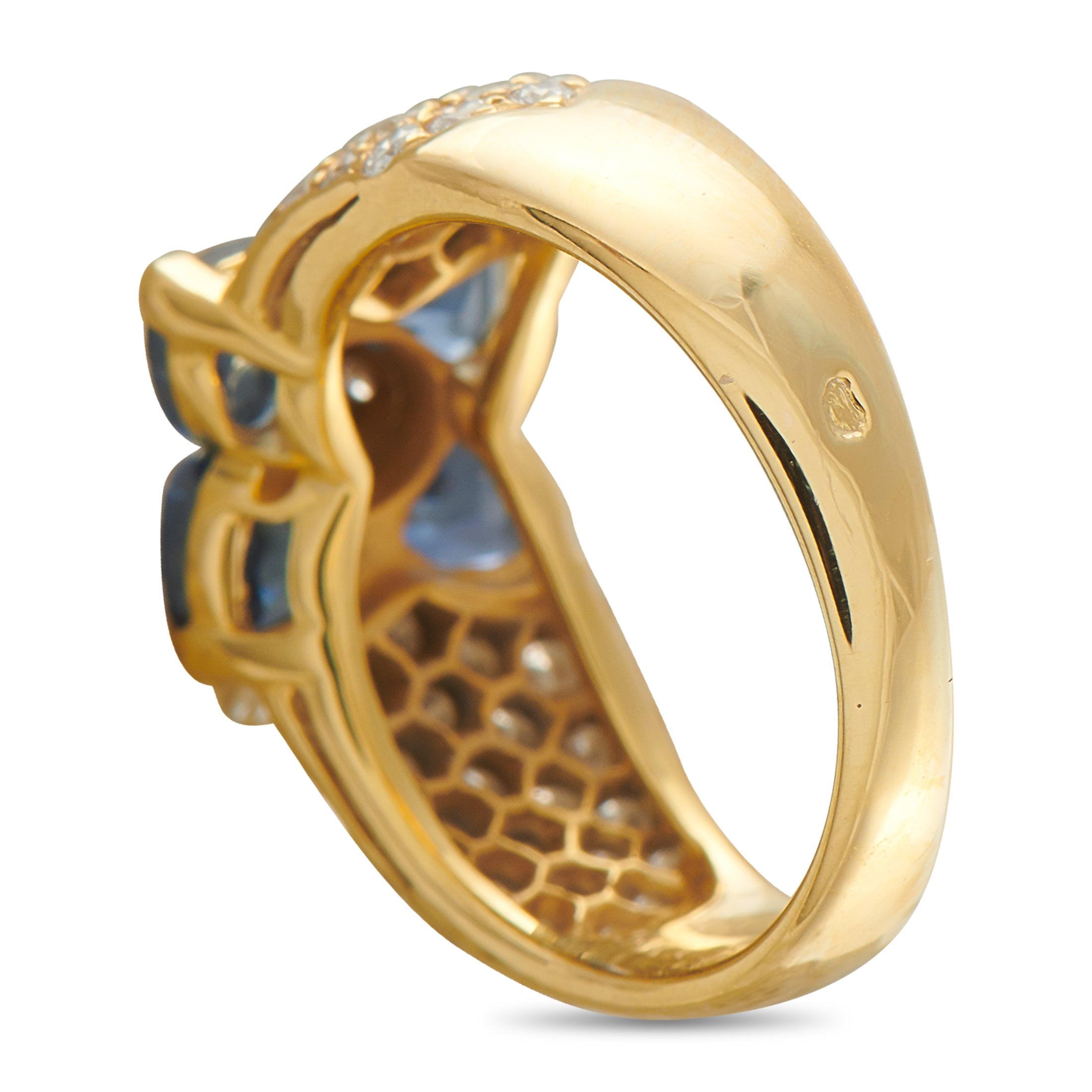 Van Cleef & Arpels 18K Yellow Gold 0.50ct Diamond and Sapphire Flower Ring