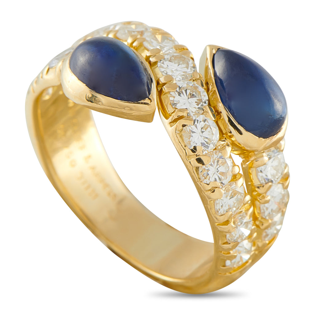 Van Cleef & Arpels Vintage 18K Yellow Gold 1.0ct Diamond and Sapphire Ring