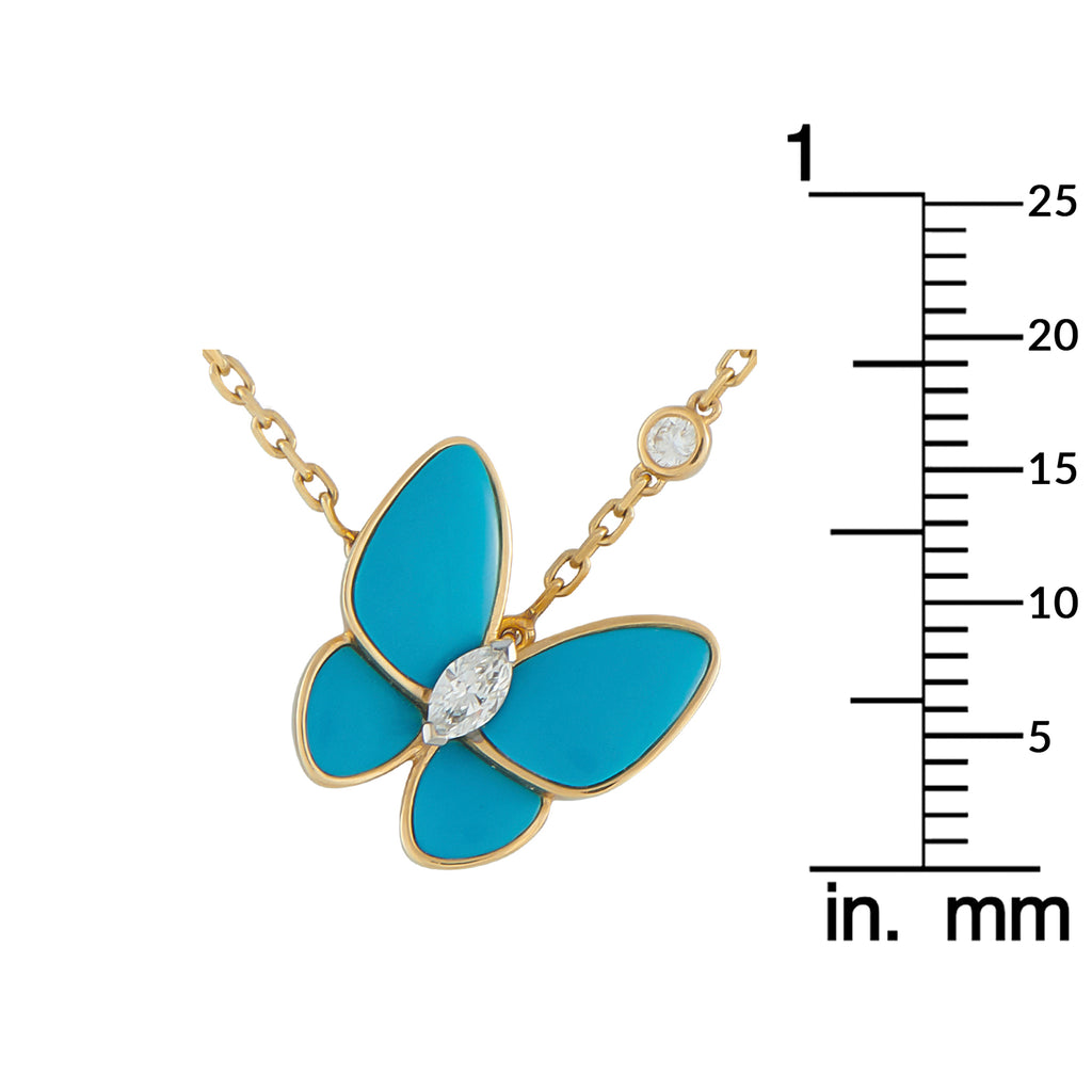 Van Cleef & Arpels 18K Yellow Gold Diamond and Turquoise Butterfly Necklace