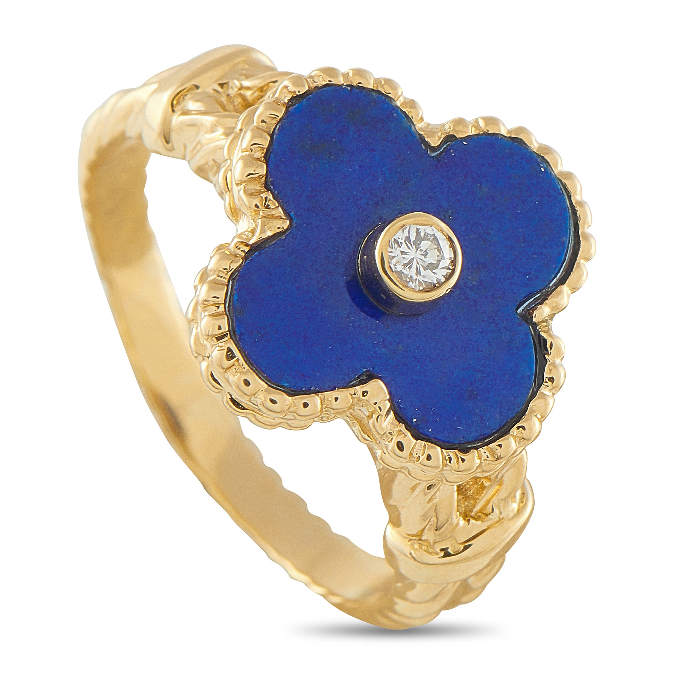 Van Cleef & Arpels Alhambra 18K Yellow Gold Diamond and Lapis Lazuli Ring – A jewel that can effortlessly enhance any daytime