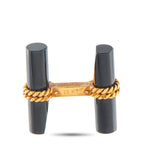 Cufflinks with dark onyx cylinders and gold bar engraved 18K