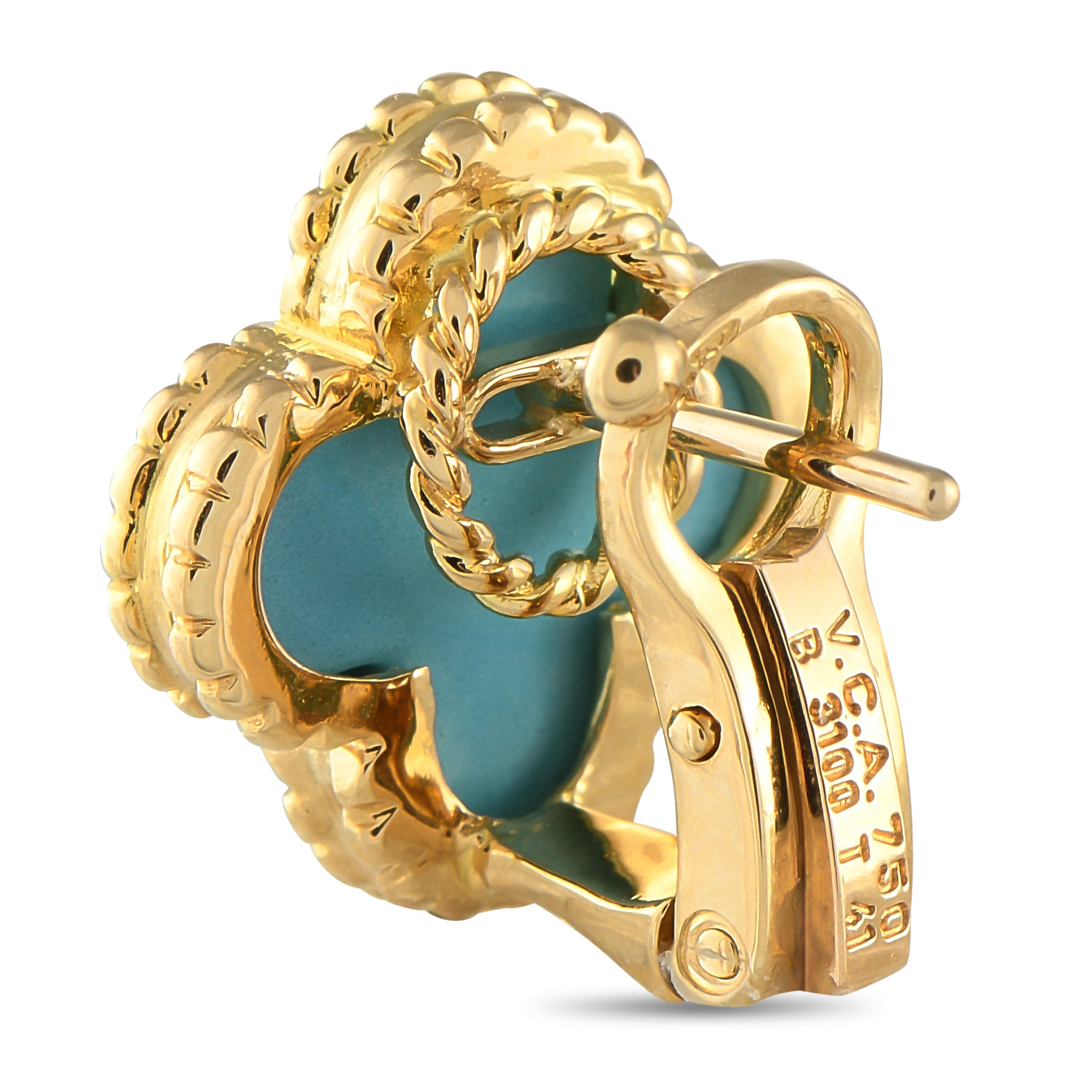 Van Cleef & Arpels Alhambra 18K Yellow Gold Turquoise Earrings