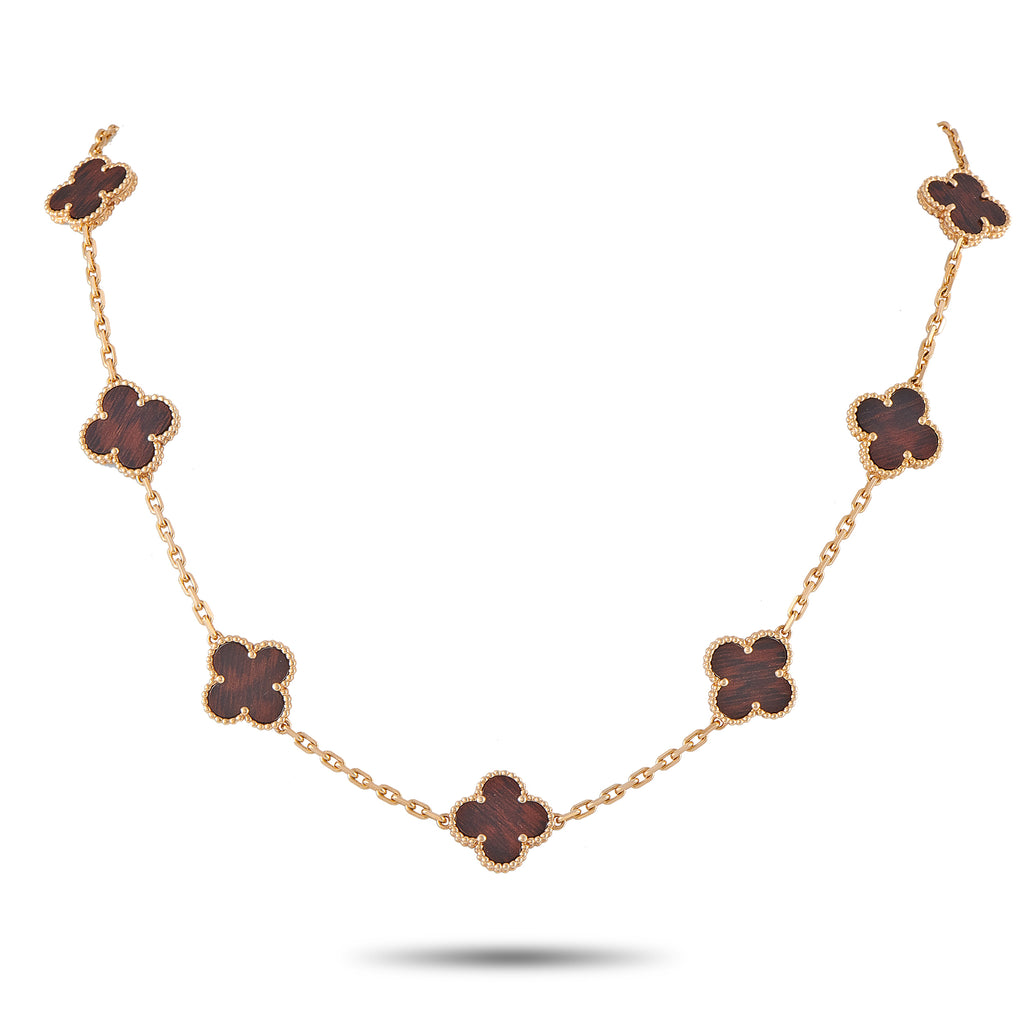 Van Cleef & Arpels Vintage Alhambra 18K Rose Gold Letterwood 10-Motif Necklace – This Van Cleef & Arpels Alhambra necklace of