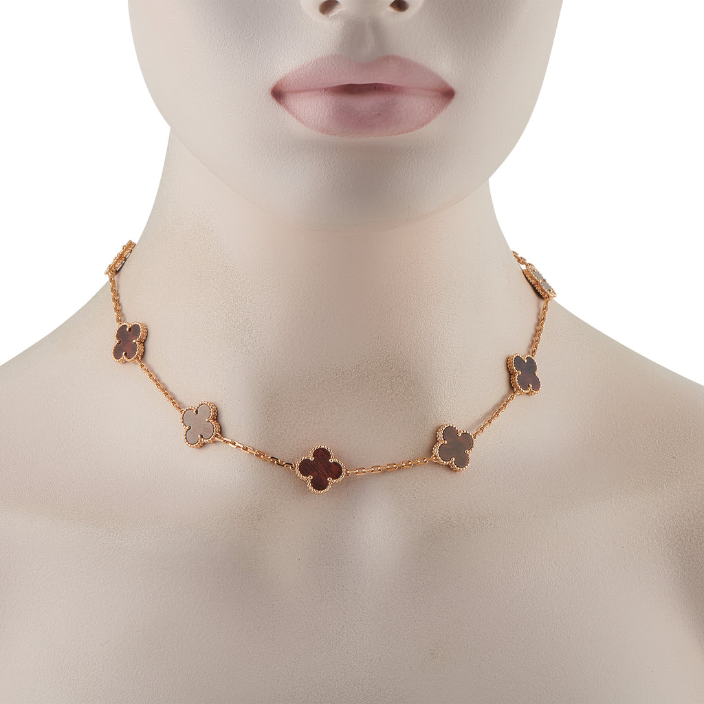 Van Cleef & Arpels Vintage Alhambra 18K Rose Gold Letterwood 10-Motif Necklace