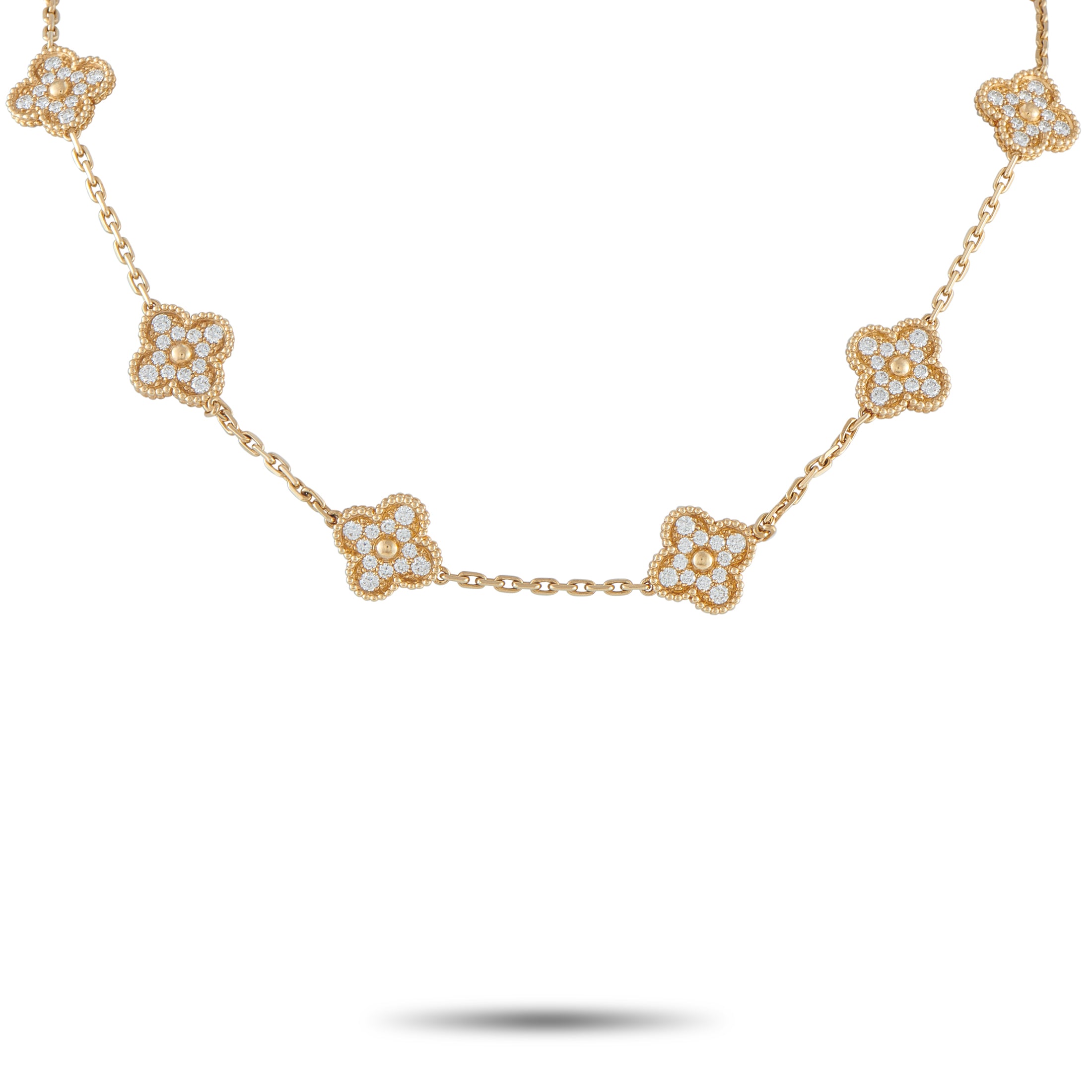 Van Cleef & Arpels Alhambra 18K Yellow Gold 4.83ct Diamond 10-Motif Necklace – This Van Cleef & Arpels Alhambra 10 Motif neck