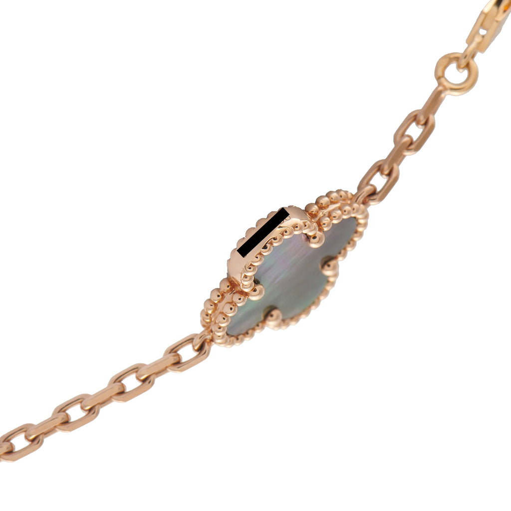 Van Cleef & Arpels Alhambra 18K Rose Gold 4.83ct Diamond and Mother of Pearl 20-Motif Necklace