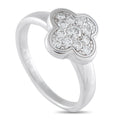 18K white gold diamond ring with clover-shaped pave centerpiece