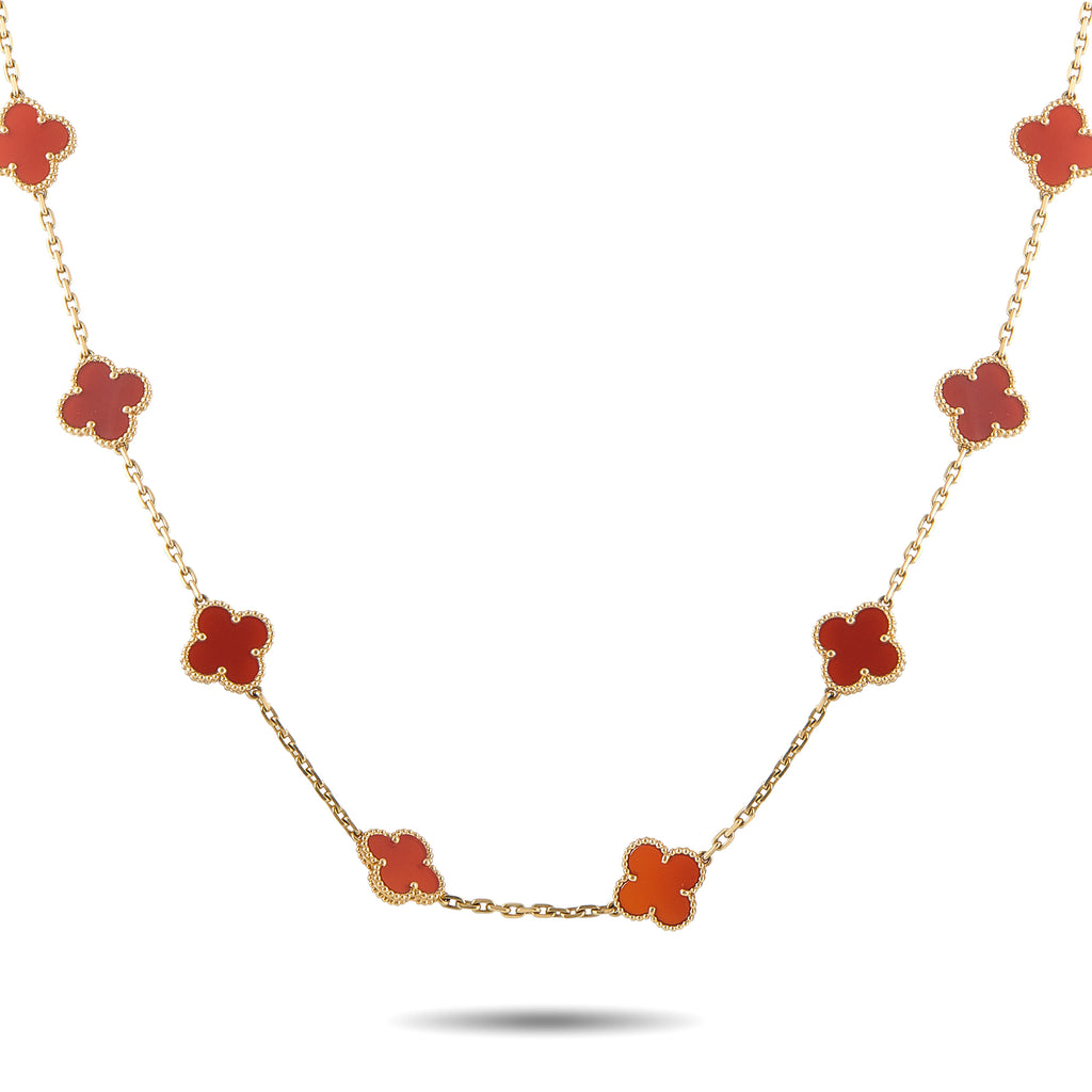 Van Cleef & Arpels Alhambra 18K Yellow Gold Carnelian 20-Motif Long Necklace