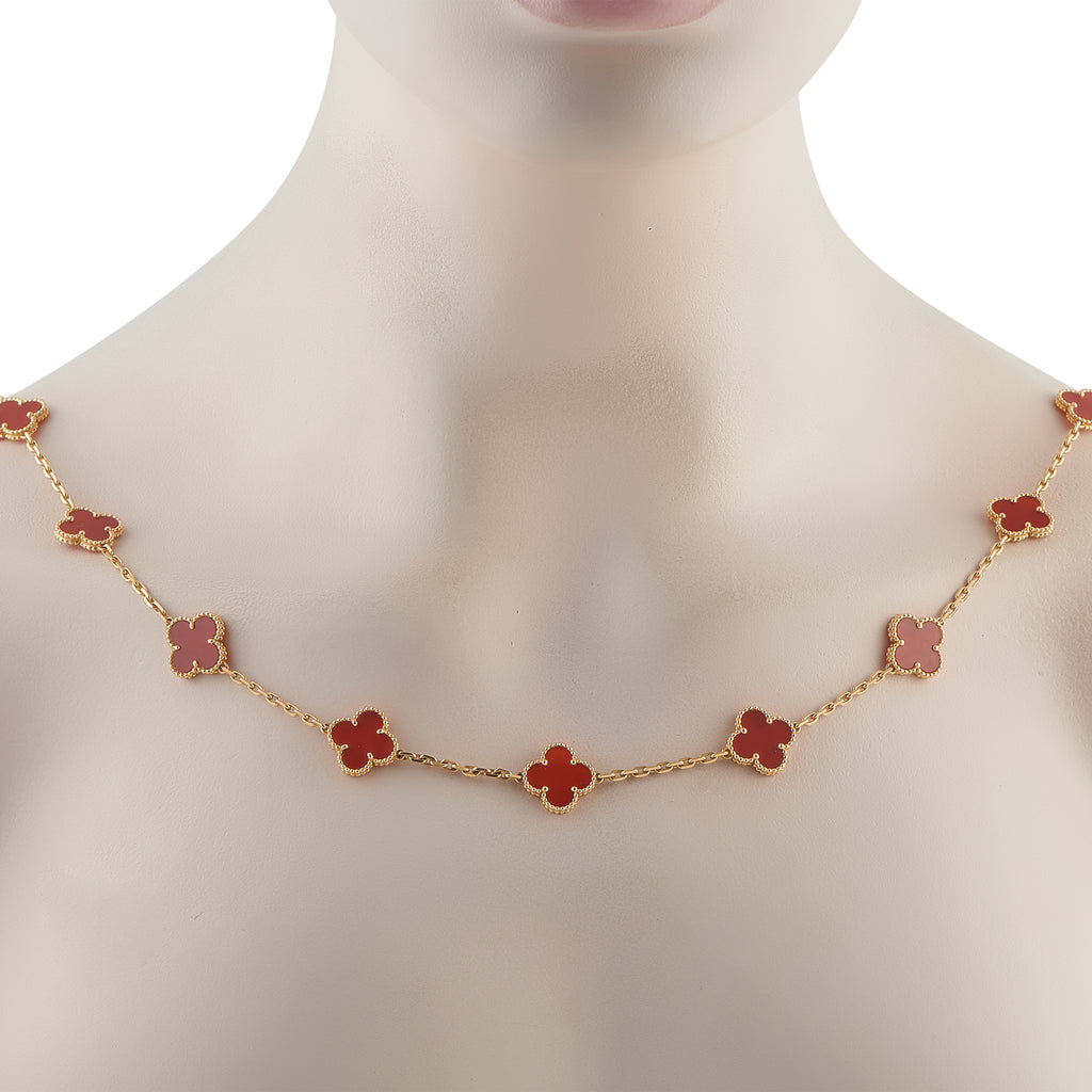 Van Cleef & Arpels Alhambra 18K Yellow Gold Carnelian 20-Motif Long Necklace