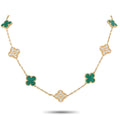 Alhambra 18K yellow gold necklace with green malachite clover motifs