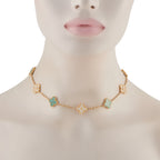Van Cleef & Arpels Alhambra 18K Yellow Gold 2.41ct Diamond and Malachite 10-Motif Necklace