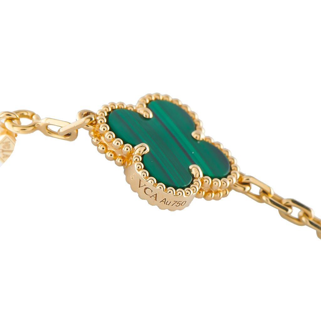 Van Cleef & Arpels Alhambra 18K Yellow Gold 2.41ct Diamond and Malachite 10-Motif Necklace