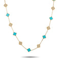 Gold Alhambra necklace with turquoise clover charms and diamond accents
