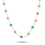 Van Cleef & Arpels Alhambra 18K Yellow Gold 4.83ct Diamond and Turquoise Necklace