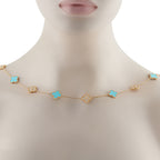 Van Cleef & Arpels Alhambra 18K Yellow Gold 4.83ct Diamond and Turquoise Necklace