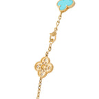 Van Cleef & Arpels Alhambra 18K Yellow Gold 4.83ct Diamond and Turquoise Necklace