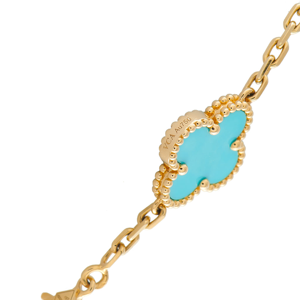 Van Cleef & Arpels Alhambra 18K Yellow Gold 4.83ct Diamond and Turquoise Necklace