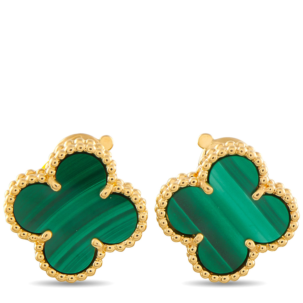 VAN CLEEF & ARPELS Van Cleef & Arpels Alhambra 18K Yellow Gold Malachite Earrings