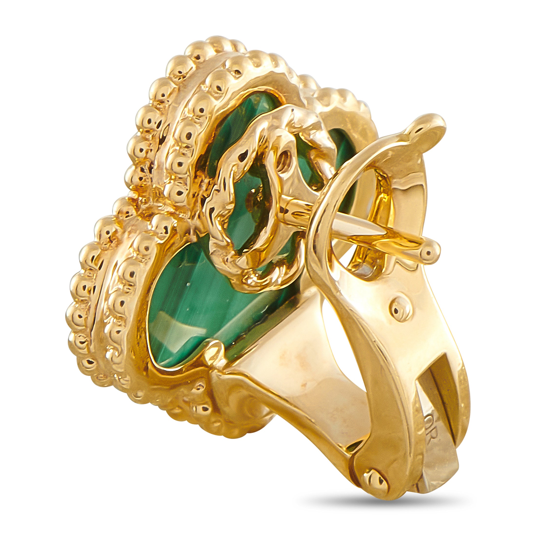 Van Cleef & Arpels Alhambra 18K Yellow Gold Malachite Earrings