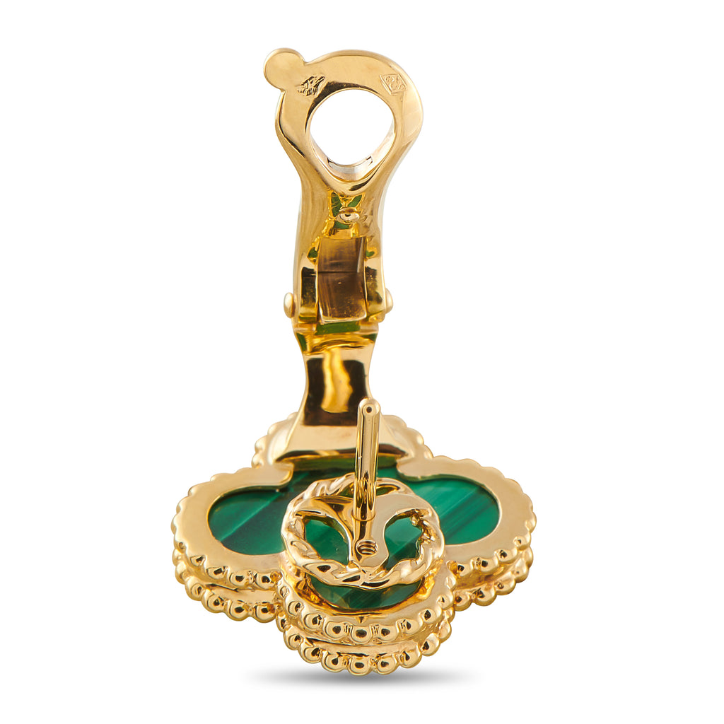 Van Cleef & Arpels Alhambra 18K Yellow Gold Malachite Earrings