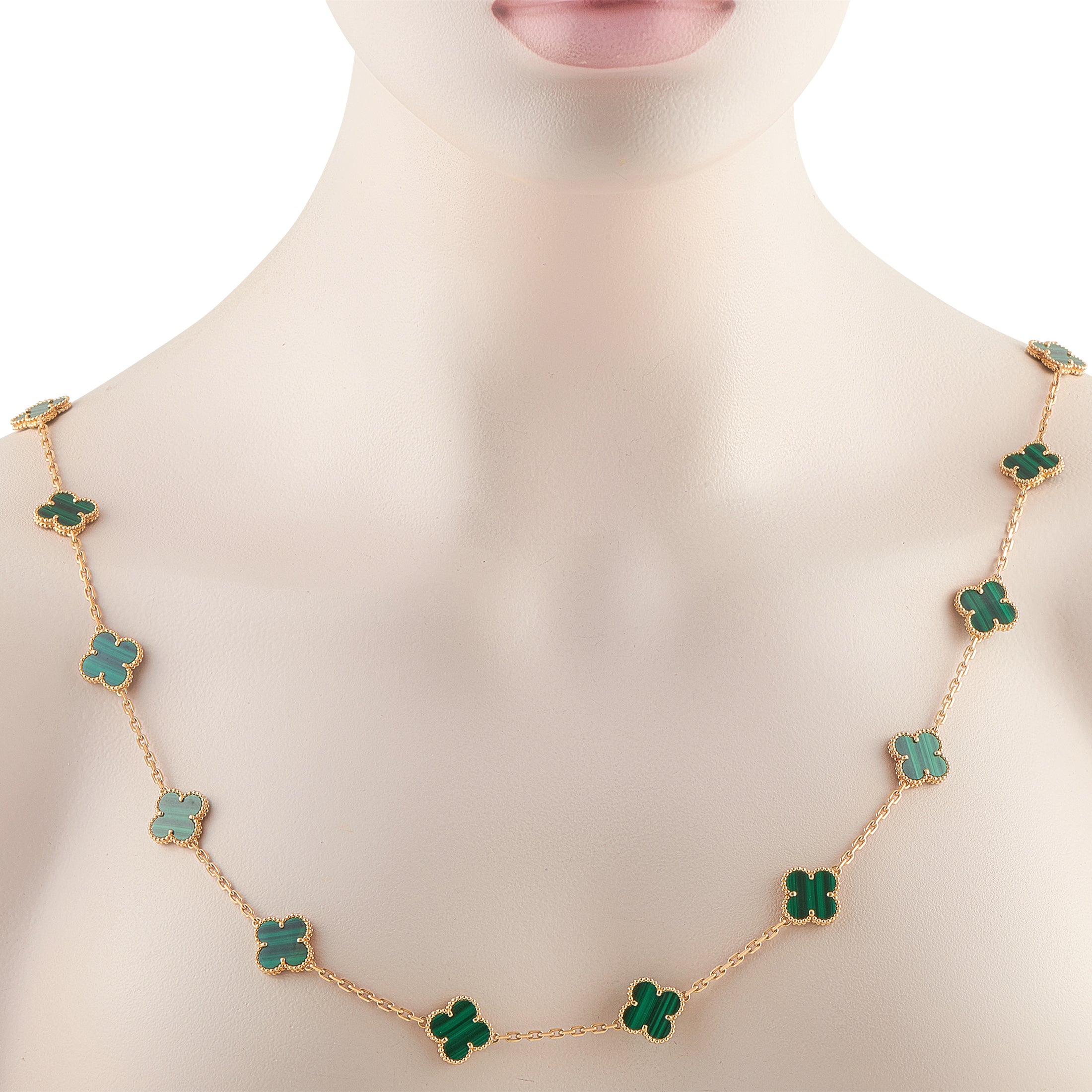 Van Cleef & Arpels Alhambra 18K Yellow Gold Malachite 20-Motif Necklace