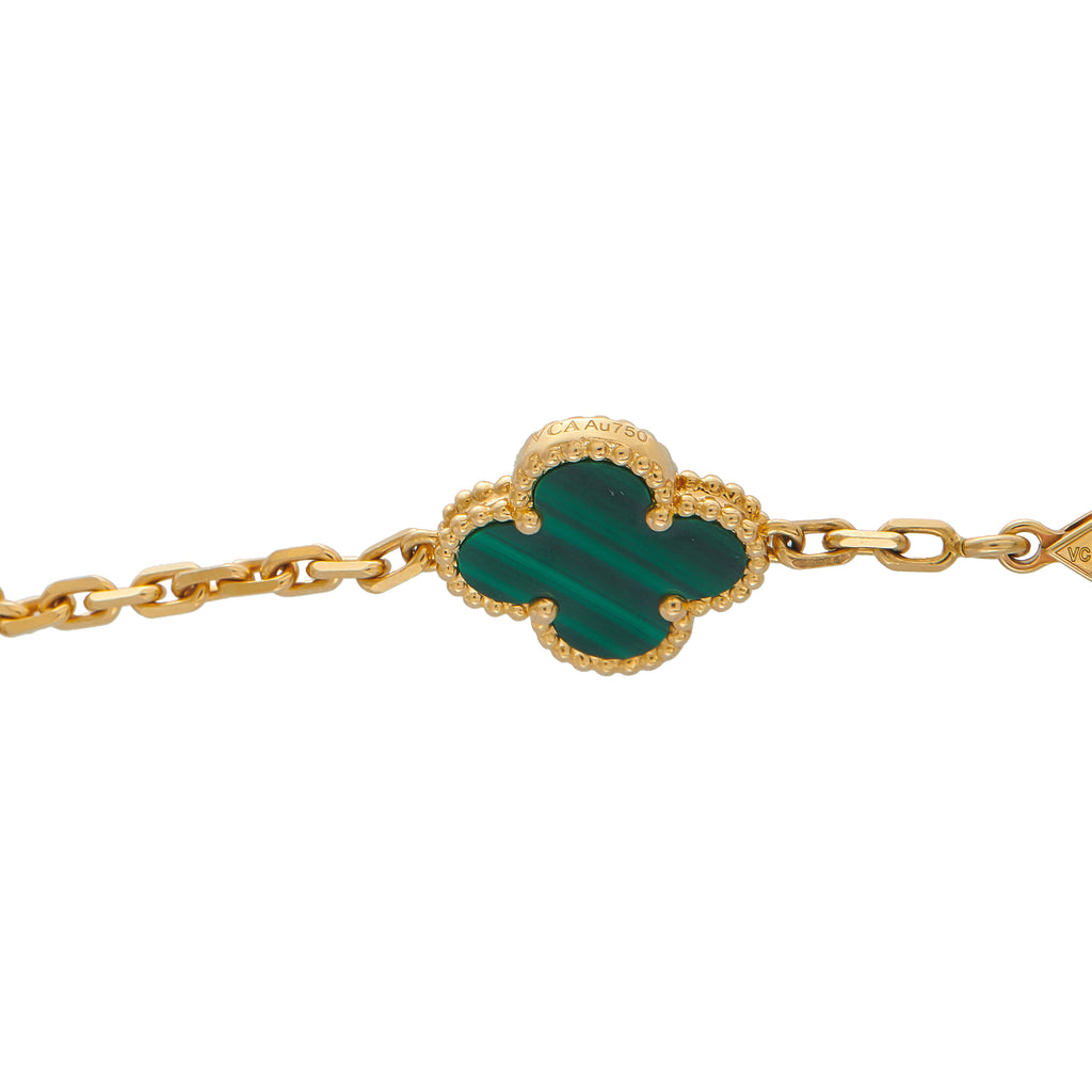Van Cleef & Arpels Alhambra 18K Yellow Gold Malachite 20-Motif Necklace