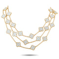 18K yellow gold clover necklace with mother-of-pearl motifs and chain links
