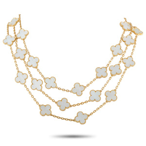 Van Cleef & Arpels Vintage Alhambra 18K Yellow Gold Mother of Pearl 20-Motif Necklace