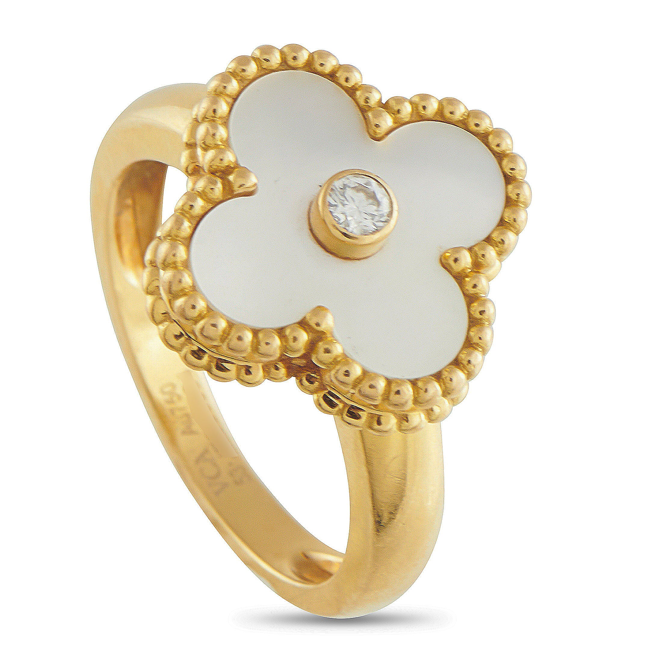 Van Cleef & ArpelsVan Cleef & Arpels Vintage Alhambra 18K Yellow Gold Mother of Pearl Ring #4966 – This vintage Van Cleef & A