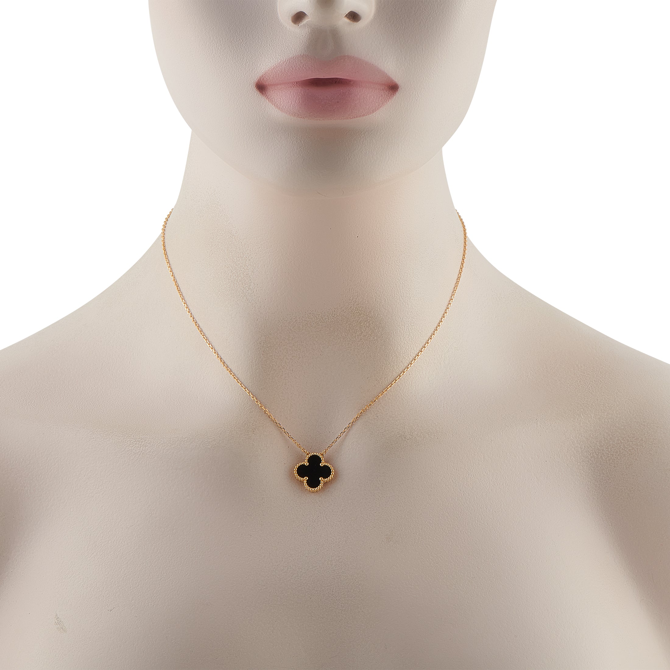 Van Cleef & Arpels Alhambra 18K Yellow Gold Onyx Necklace